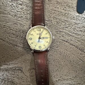 Boss Silver Buckle with Brown Leather Strap